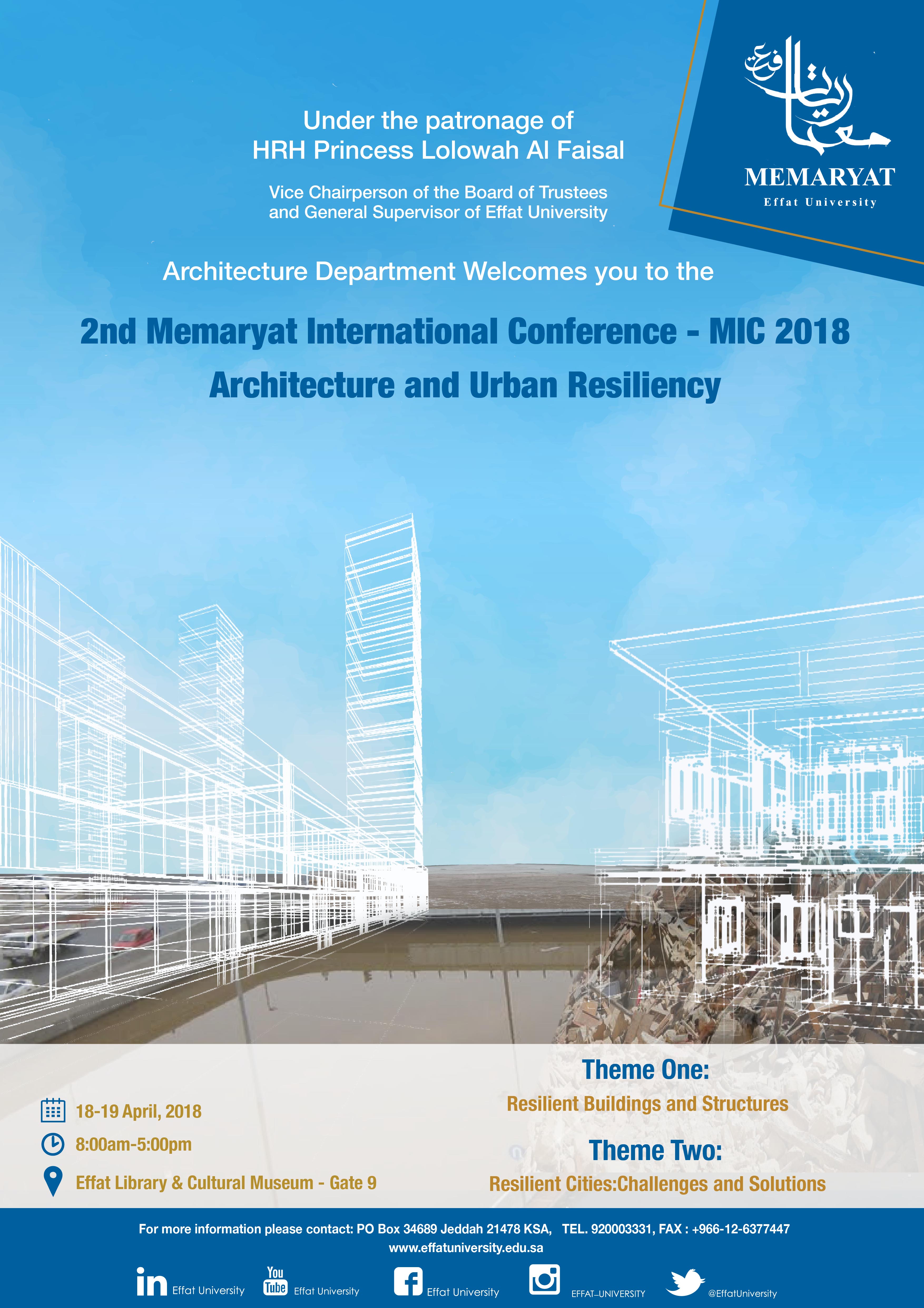  The Second Memareyat International Conference (MIC 2018) Architecture and Urban Resiliency